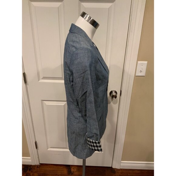 Rogan Blue Chambray Single Button Blazer W/ Plaid Lining, Size XS - Picture 3 of 6